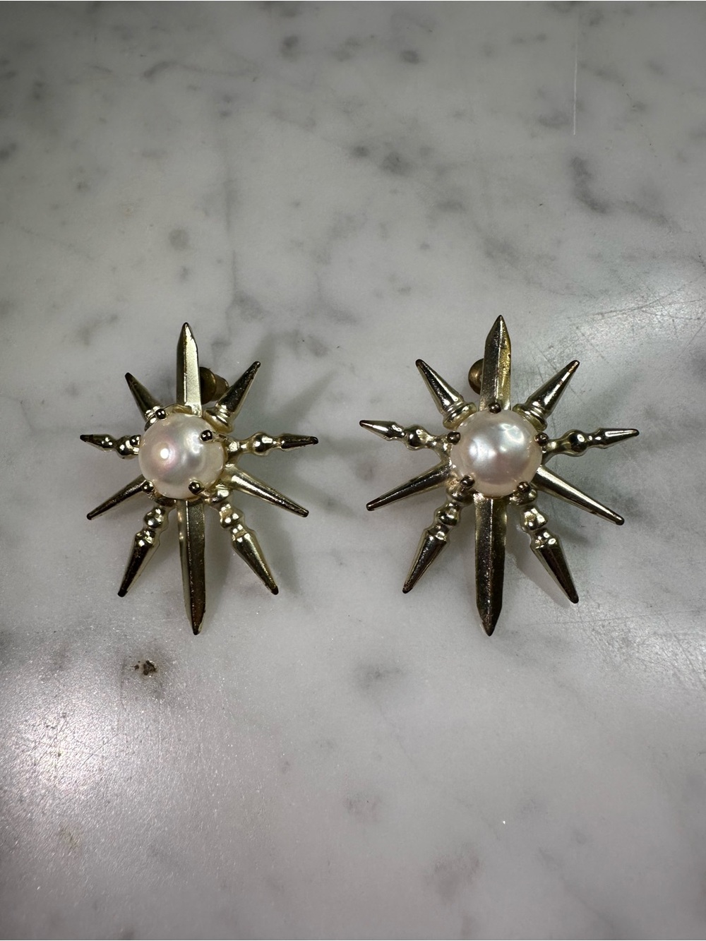 Kendra Scott Gold Starburst Pearl Statement Stud Earrings